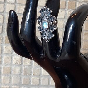 STERLING SILVER 925 BLUE LABRADORITE DETAILED RING SIZE 6 1/2 STATEMENT PIECE